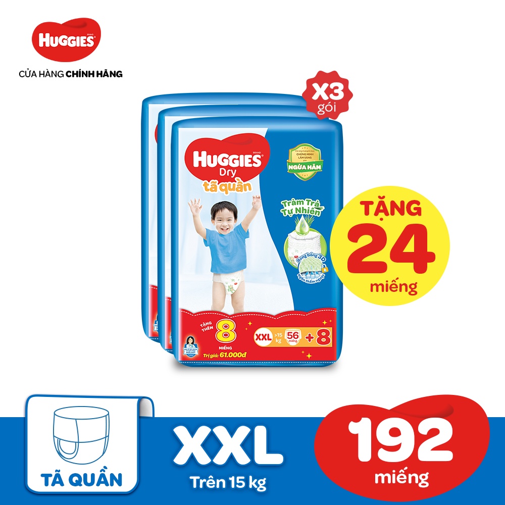 [MKBHUGHOT -12%] Combo 3 Tã quần Huggies Tràm Trà Tự Nhiên SJB M74 + 10 miếng/L68/XL62/XXL56 + Tặng 8 miếng