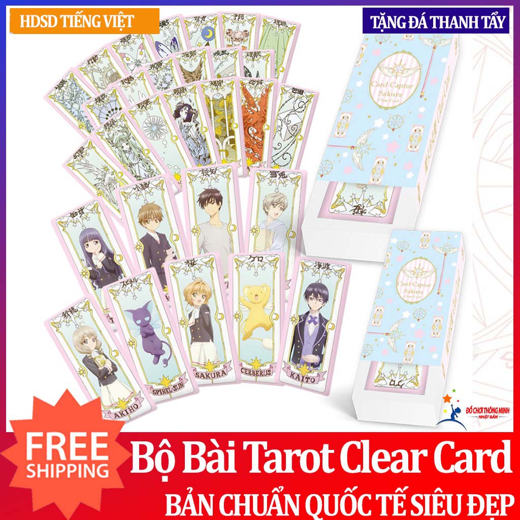 Sakura thủ lĩnh thẻ bài clear card sakura Tarot màu xanh tặng đá thanh tẩy