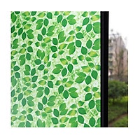 Decal dán kính hình lá cây xanh, màu sắc tươi xanh, dán lên sẽ mờ, bên trong và ngoài nhà không thấy nhau..
