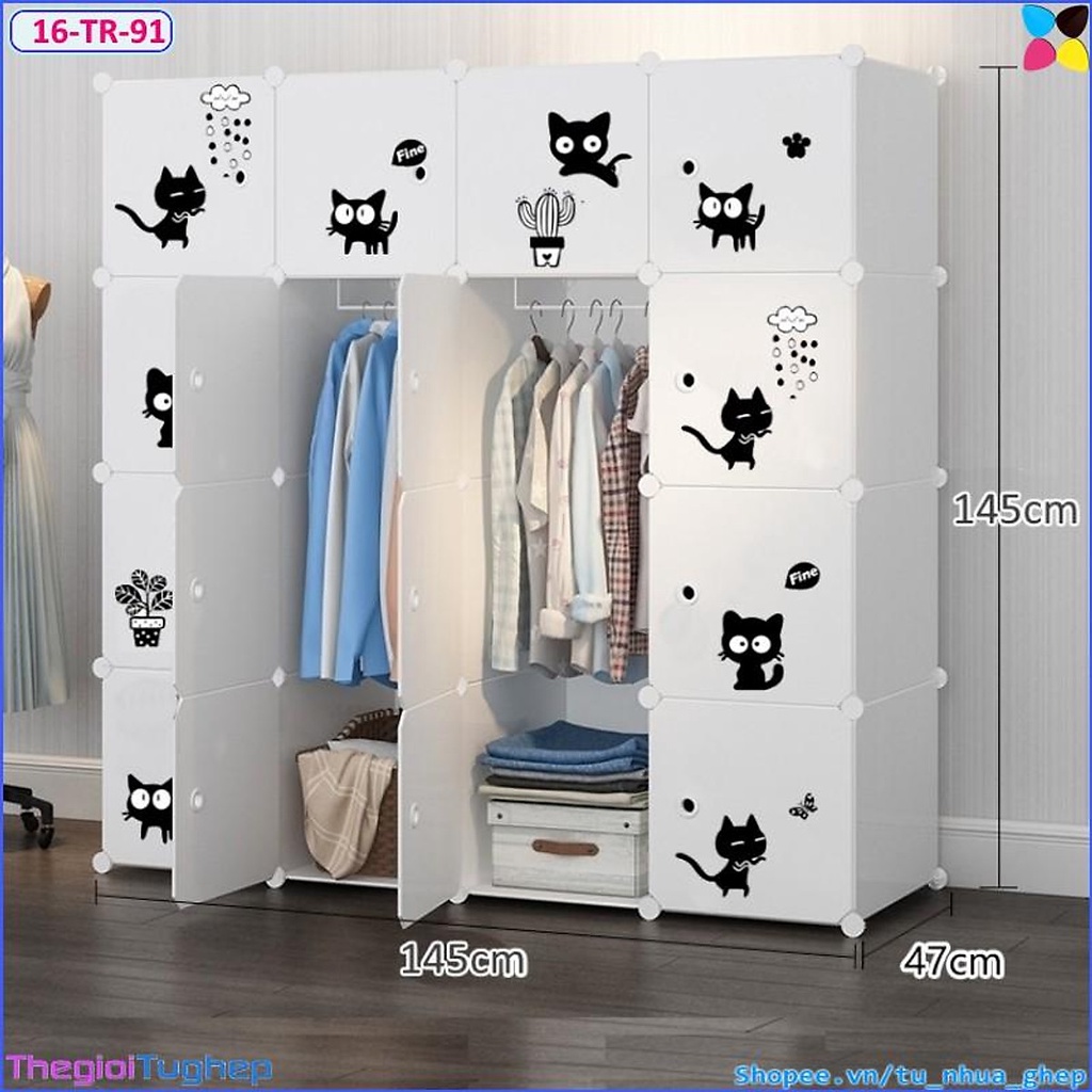 TỦ NHỰA GHÉP THÔNG MINH 16 Ô KHỔ LỚN SÂU 47 CM