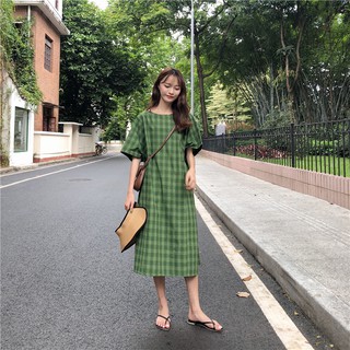 váy sọc caro xanh lá