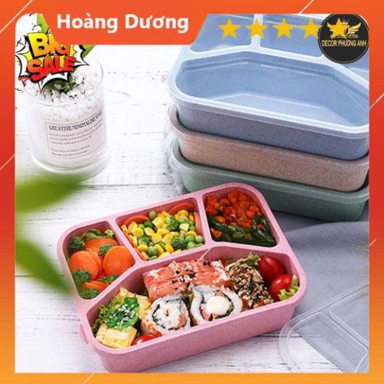 🚚FREESHIP❤️ Khay đựng thức ăn cơm 4 ngăn có nắp chất liệu lúa mạch hộp để cơm trưa văn phòng sinh viên học sinh
