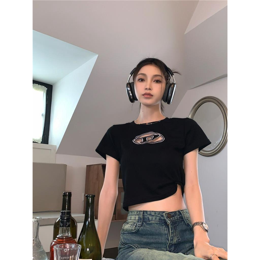 Áo Thun Cotton Đen Ngắn Tay Dáng Ôm Thời Trang 62207