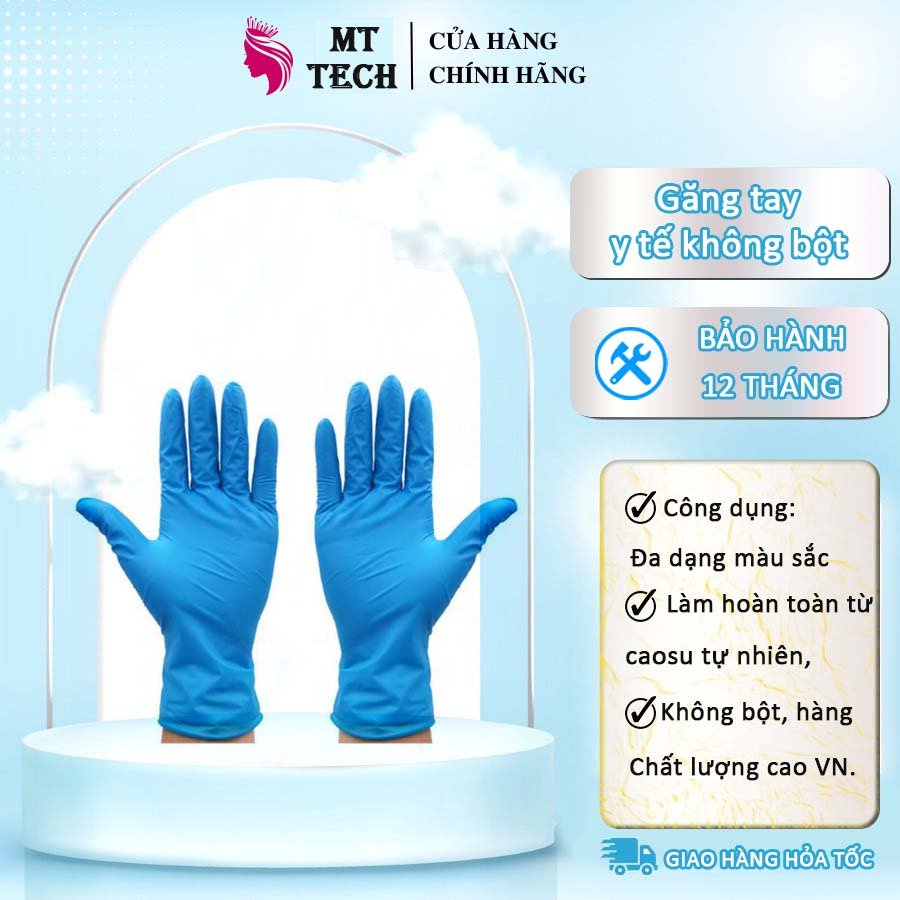 Găng Tay Y Tế Không Bột  Nitrile Xanh, Trắng Hộp 50 Đội 100 Chiếc Chuyên Dùng Khám Bệnh, Spa Thẩm Mỹ
