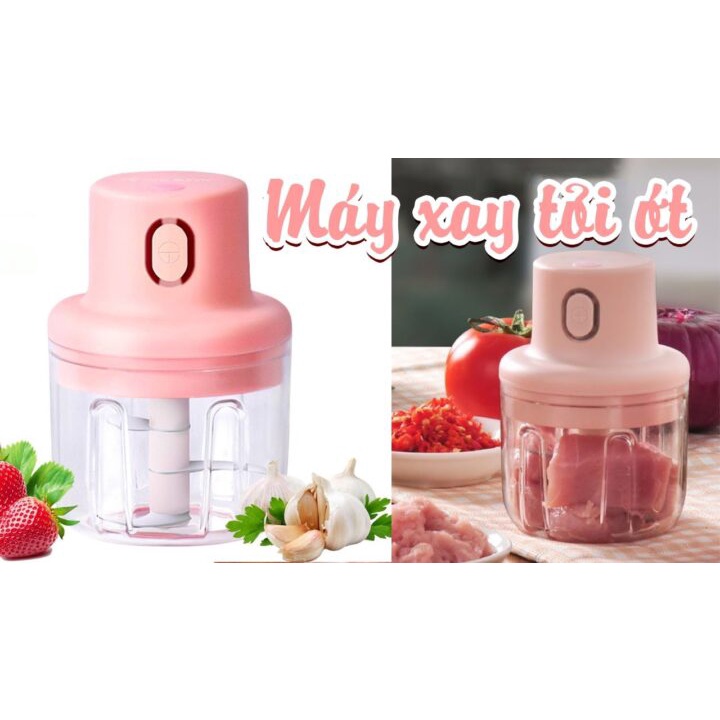 MÁY XAY TỎI ỚT❤️FREESHIP❤️PIN TRÂU LƯỠI THÉP 3 CÁNH QUAY NHANH KHÔNG GỈ