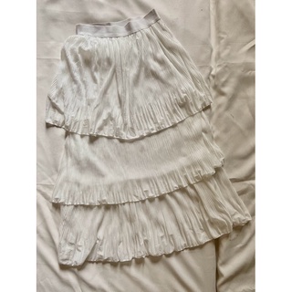 Chân váy dài dài xếp ly 3 tầng màu trắng (ảnh thật)