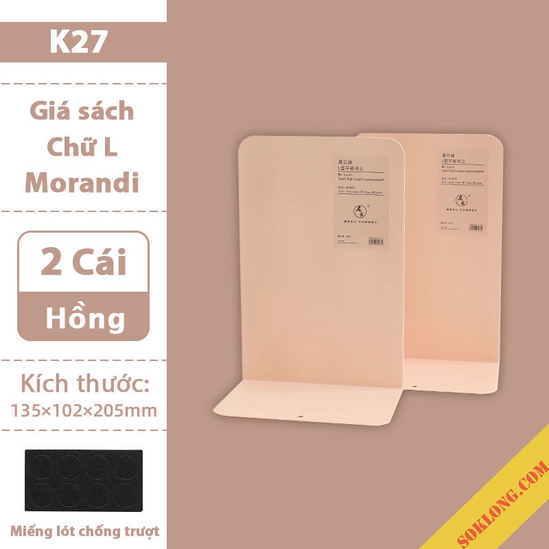 Bộ 2 kệ sách chữ L màu Morandi K27 kim loại decor bàn học tiện lợi