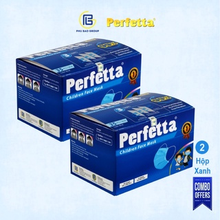 2 Hộp khẩu trang y tế 3 lớp Perfetta trẻ em cao cấp Trắng/Xanh