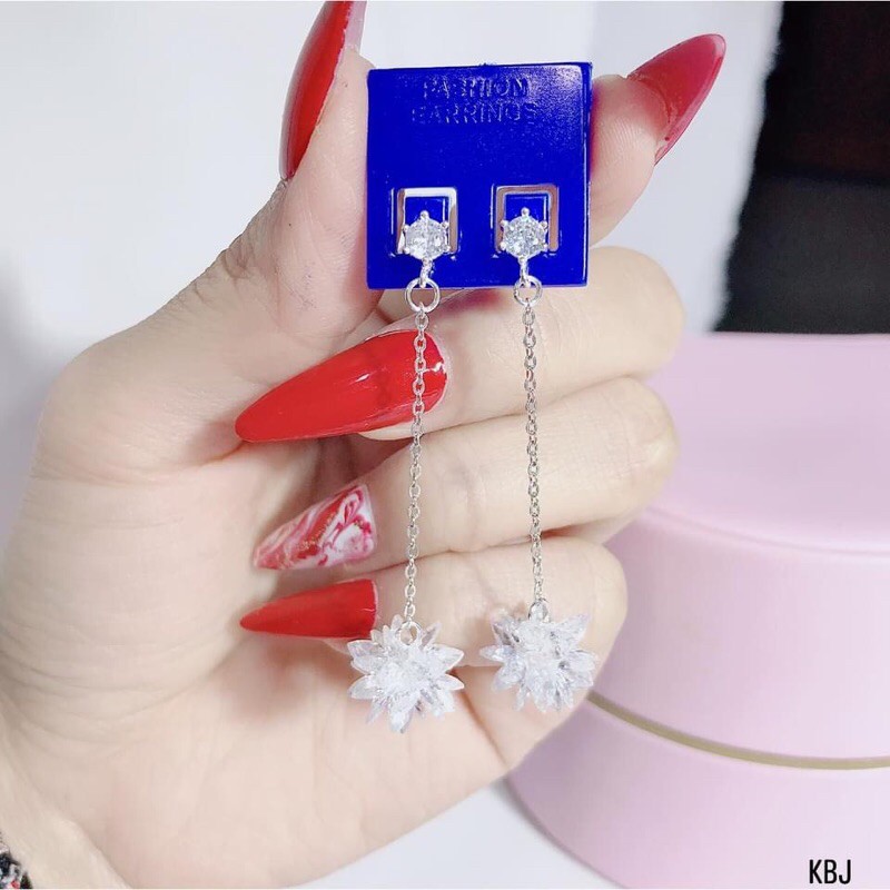 FREE SHIP BÔNG TAI BẠC GẮN PHA LÊ DÁNG DÀI