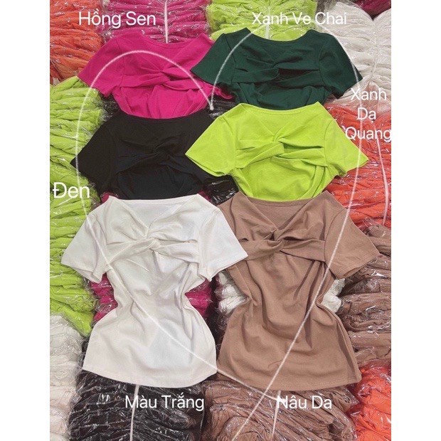 Áo Croptop Nữ Tay Ngắn Xoắn Ngực Chất Thun Gân Ôm Body Cực Sexy Kiểu Dáng Trẻ Trung Mẫu Mới
