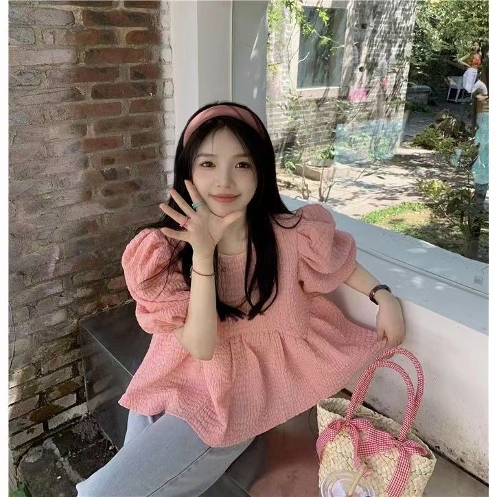 Áo Sơ Mi chiffon Tay Phồng Phối Ren Hai Mặt Trước Sau Thiết Kế Ngọt Ngào Thời Trang Mùa Hè Cho Nữ