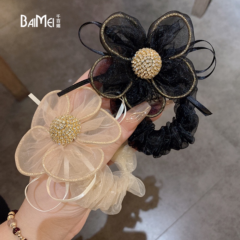 Dây Buộc Tóc Cao Su Co Giãn Phối Hoa Xinh Xắn Cho Nữ