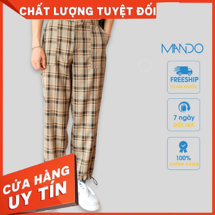 Quần Kaki Nam Dài MANDO Họa Tiết Caro Nâu Đen Form Rộng Túi Hộp Kiểu Dáng Basic Unisex Thời Trang Hàn Quốc QKN043 - Hàng