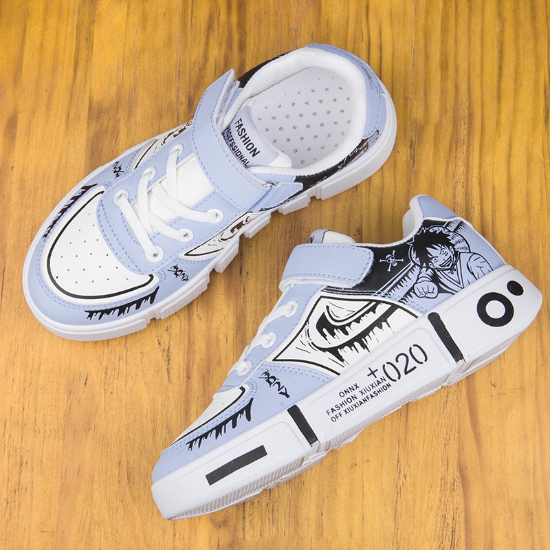 Giày Thể Thao Chạy Bộ Thoáng Khí Mềm Mại Thoải Mái In Hình One Piece Luffy Size 31~39 Phong Cách Hàn Quốc Cho Bé Trai