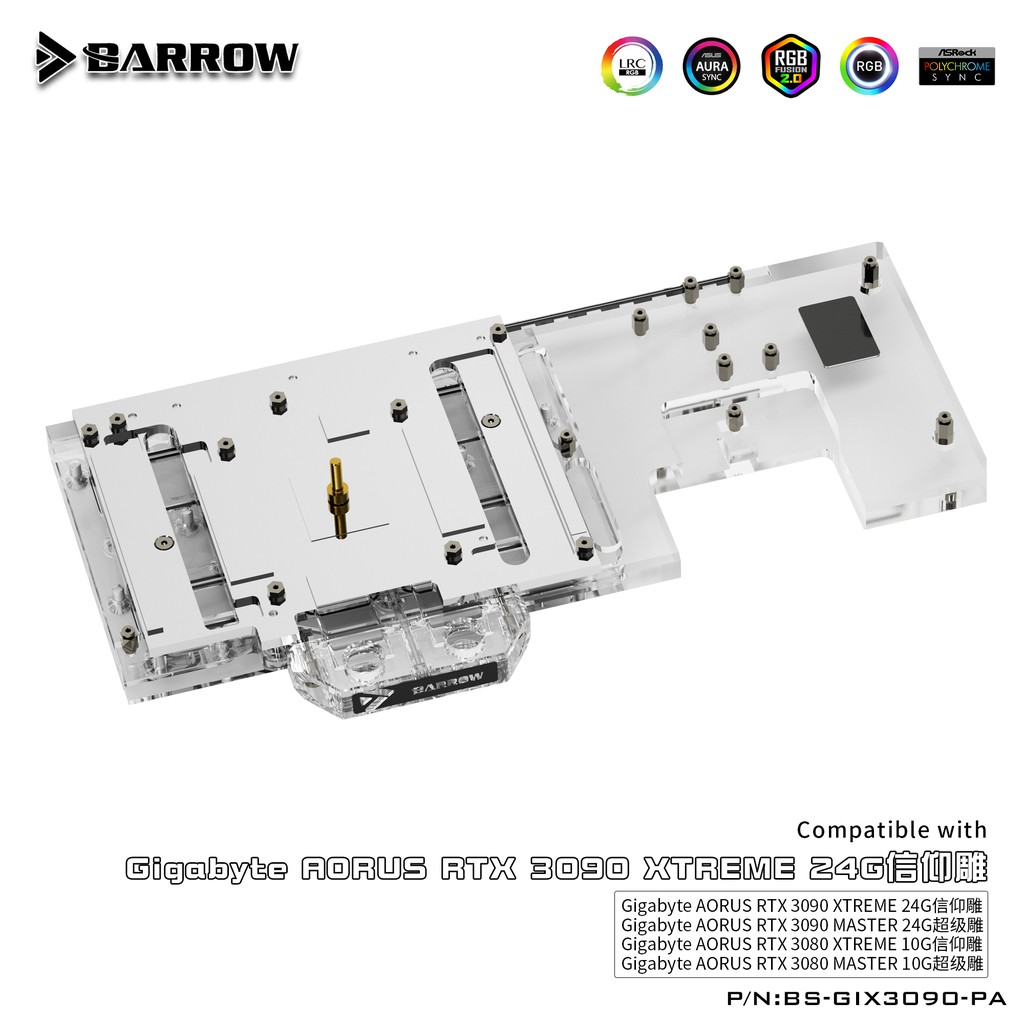 Block tản nhiệt barrow cho VGA Gigabyte AORUS 3090 Aurora BS-GIX3090-PA và block Backplate