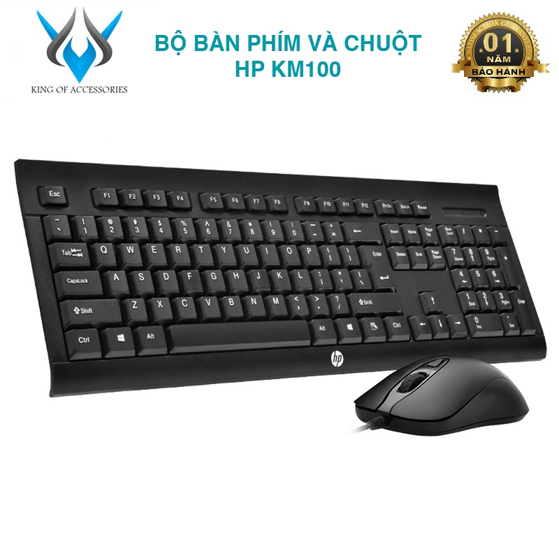 Bộ bàn phím và chuột HP KM100 cực êm - kèm 8 nút dự phòng (Đen) - Phụ kiện 1986