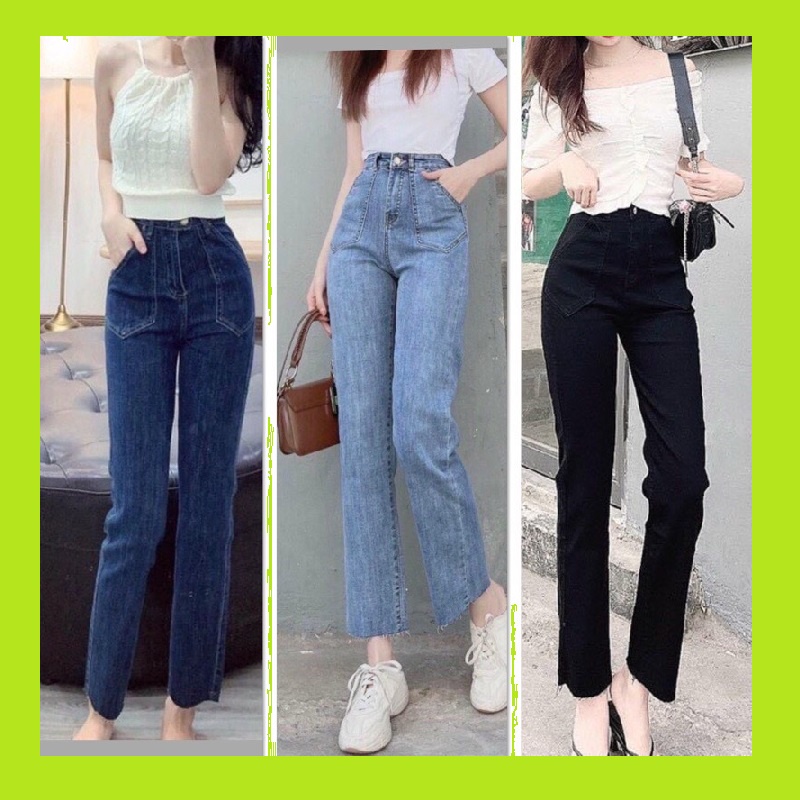 Quần jean bò ống suông rộng nữ đẹp lưng cao vải dày đẹp cao cấp Hot 2021