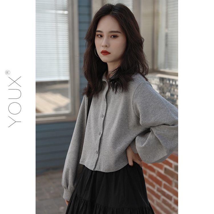 Áo dáng lửng dài tay cổ bẻ thời trang đơn giản cho bạn nữ