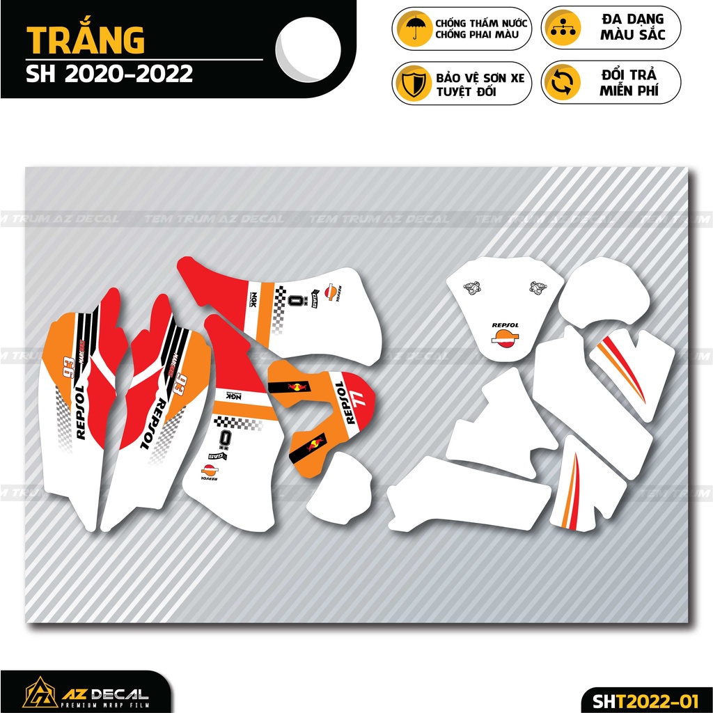 Tem Trùm SH Thiết Kế Repsol Cực Chất | SHT-01 | Decal Trùm Dán SH 2017 - 2019 - 2020 - 2021 - 2022 Chống Nước, Bền Màu