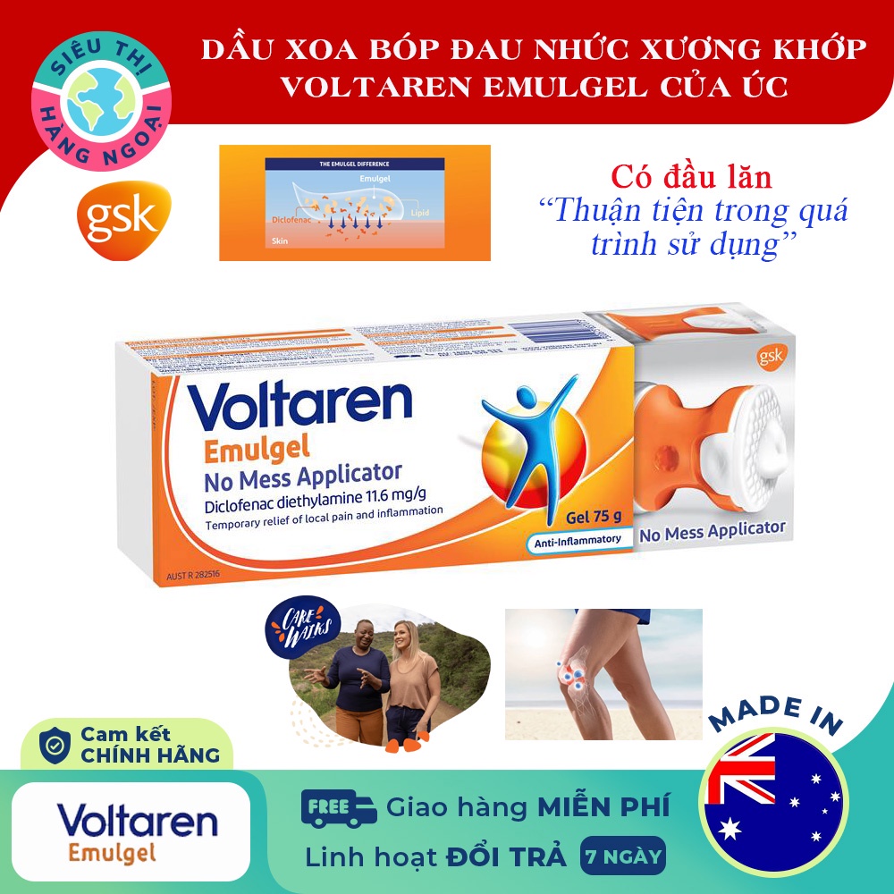 Dầu xoa bóp Voltaren Emulgel Tuýp 100gor75g Australia[Giảm đau và sưng, tổn thương gân, dây chằng, cơ và khớp]
