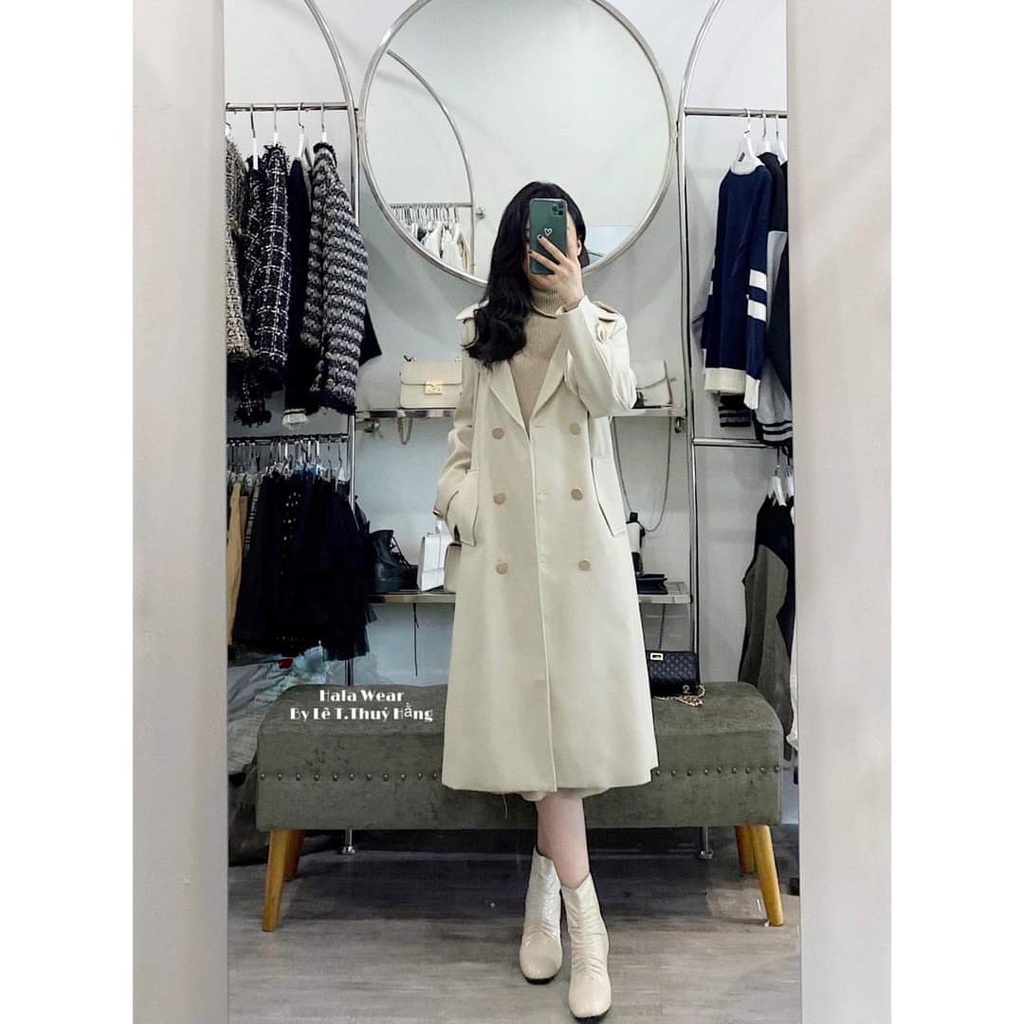 Áo mangto dáng dài, trench coat kèm đai Hàn Quốc