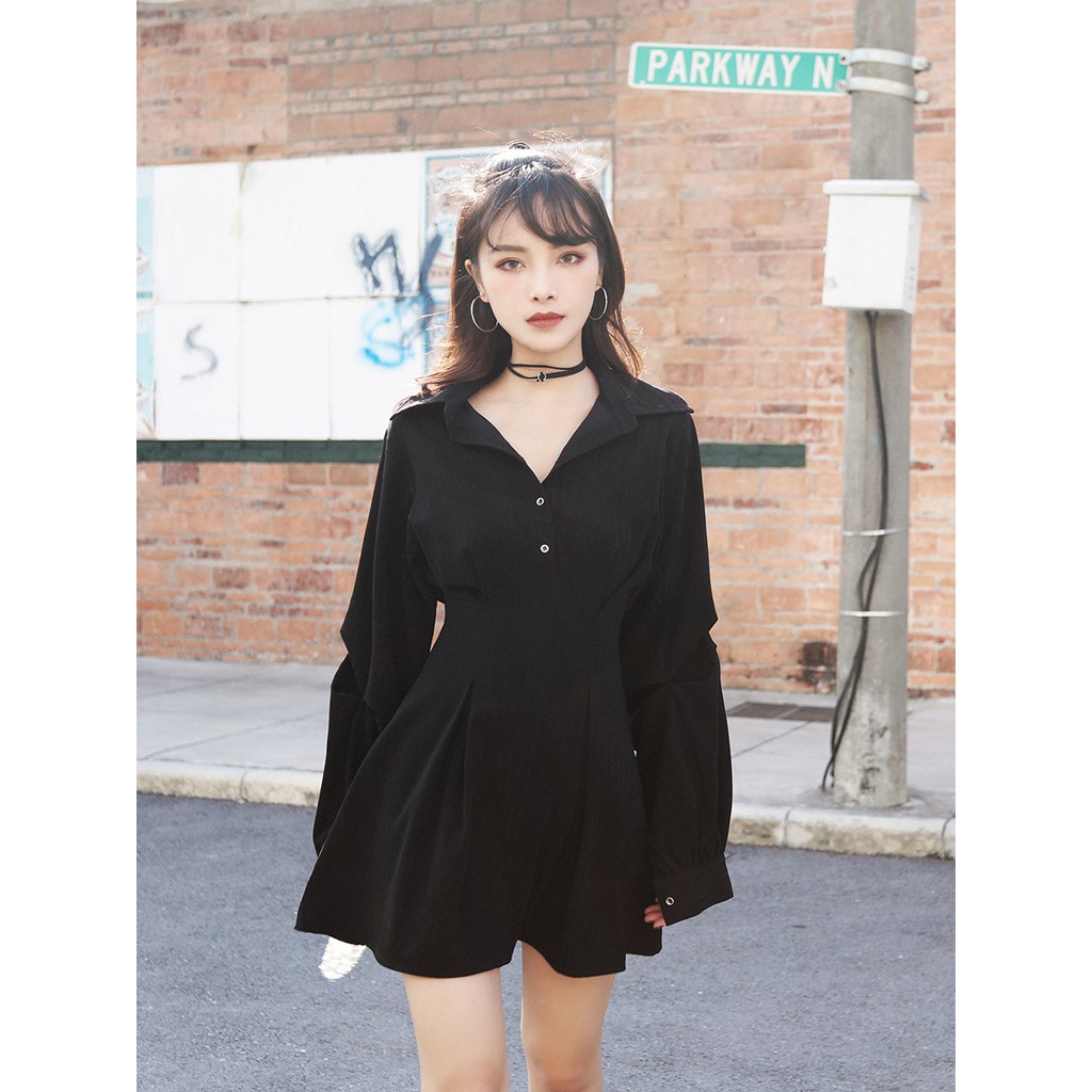 Đầm dáng xòe mini tay dài Emilyshop