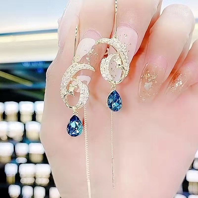 Bông Tai Tua Rua Đính Đá Xanh Thời Trang Hàn Quốc