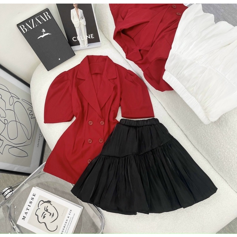 SET ÁO CỔ VEST TN + CHÂN VÁY XOÈ❤️🖤 | BigBuy360 - bigbuy360.vn