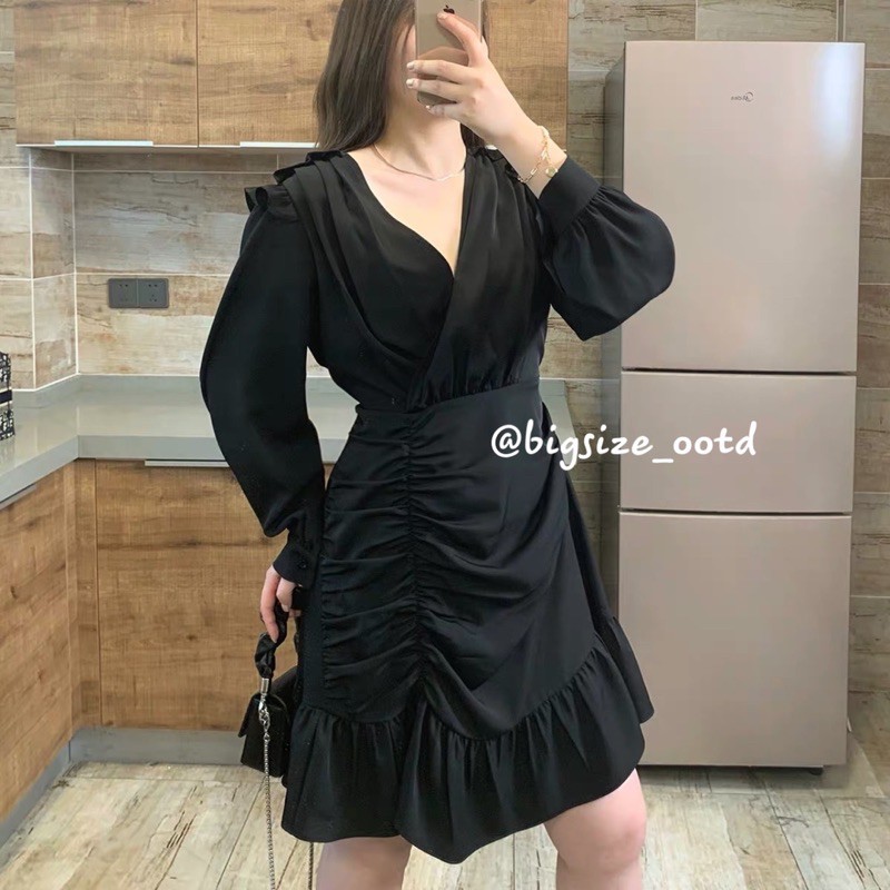 Đầm bigsize đuôi cá nhún hông tay dài [OOTD BIGSIZE 60-90KG]