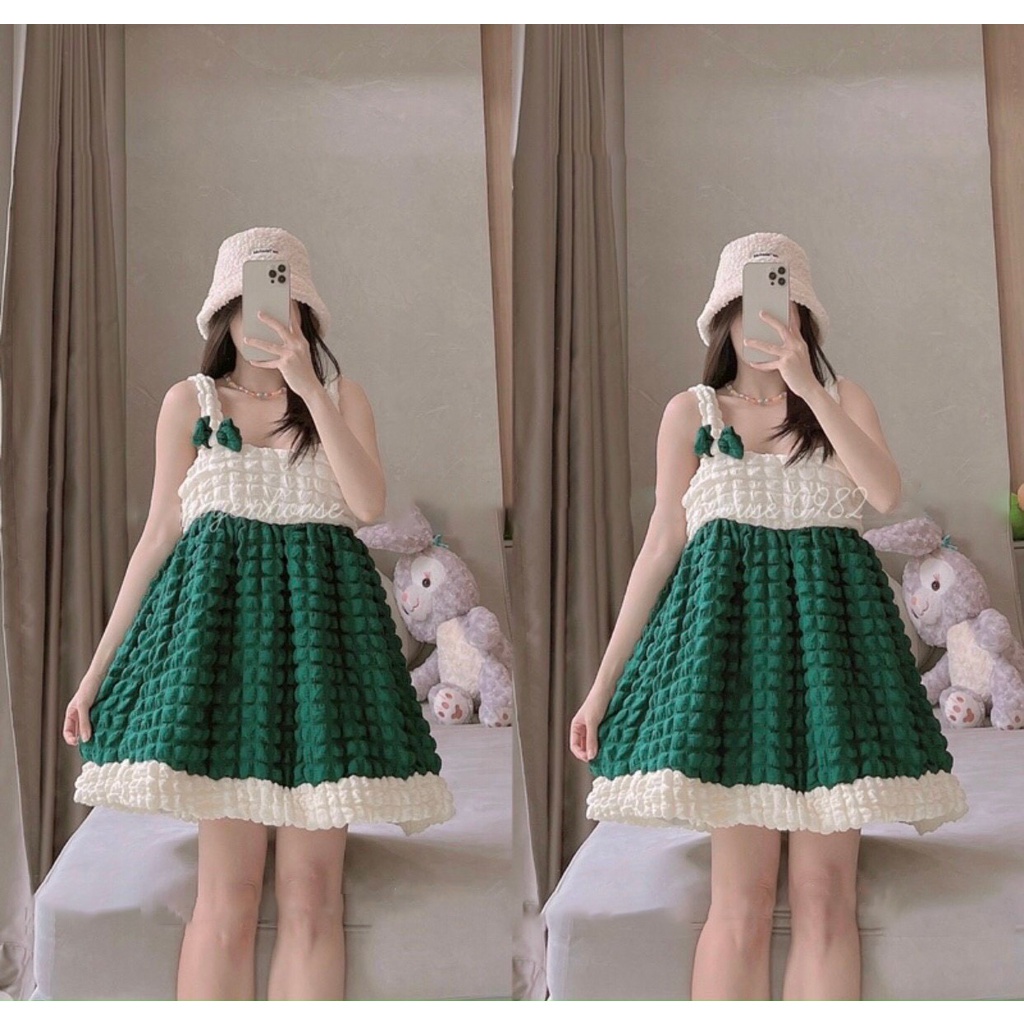 Váy babydoll phối nơ đầm xốp mềm mịn siêu dễ thương Ulzzang