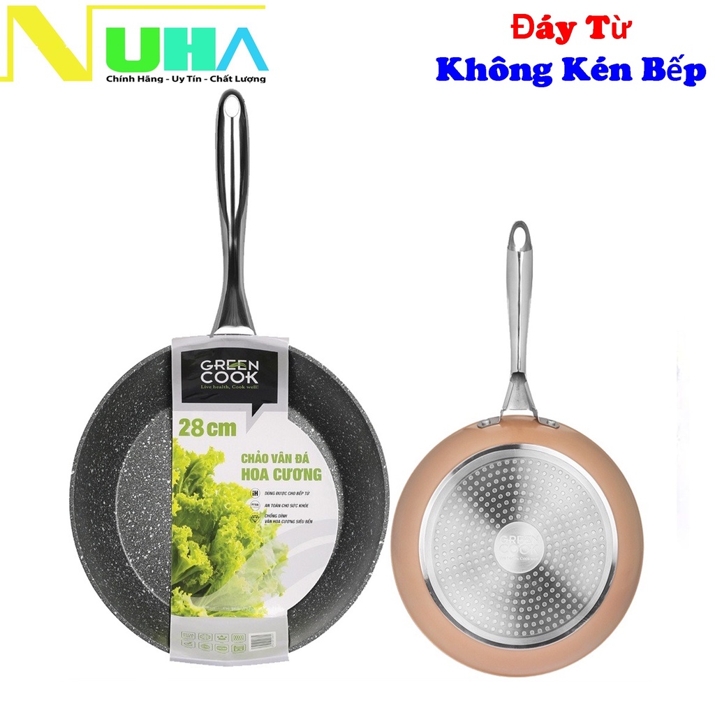 [Không Kén Bếp]Chảo đáy từ vân đá hoa cương chống dính Green Cook GCP08 sâu lòng tay cầm inox chống bỏng chắc chắn