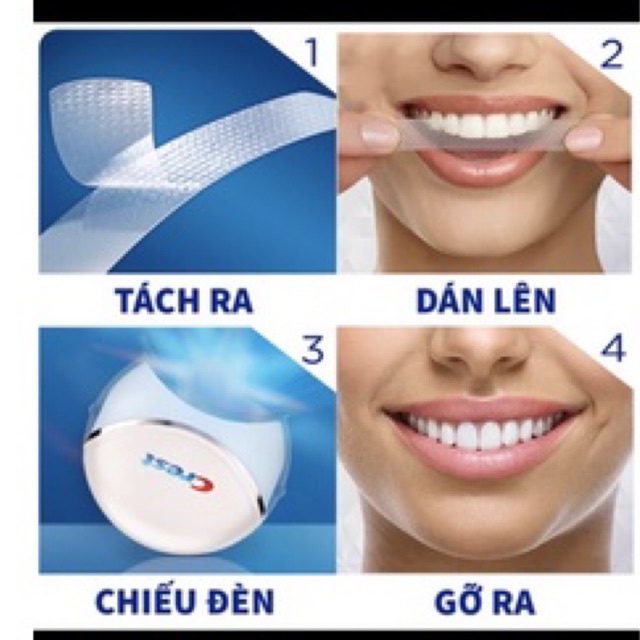 Miếng Dán Trắng Răng Crest 3D White Siêu Trắng Đèn Led Ánh Sáng