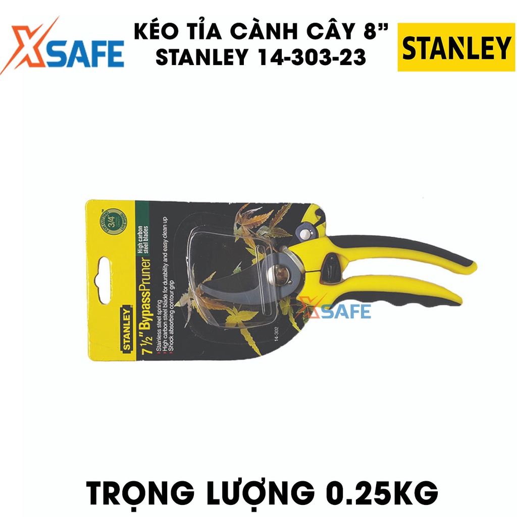 Kéo tỉa cành cây 8 inch STANLEY 14-303-23 200mm Kéo cắt tỉa kiểu dáng gọn gàng, cán cầm đệm lò xo trợ lực êm ái