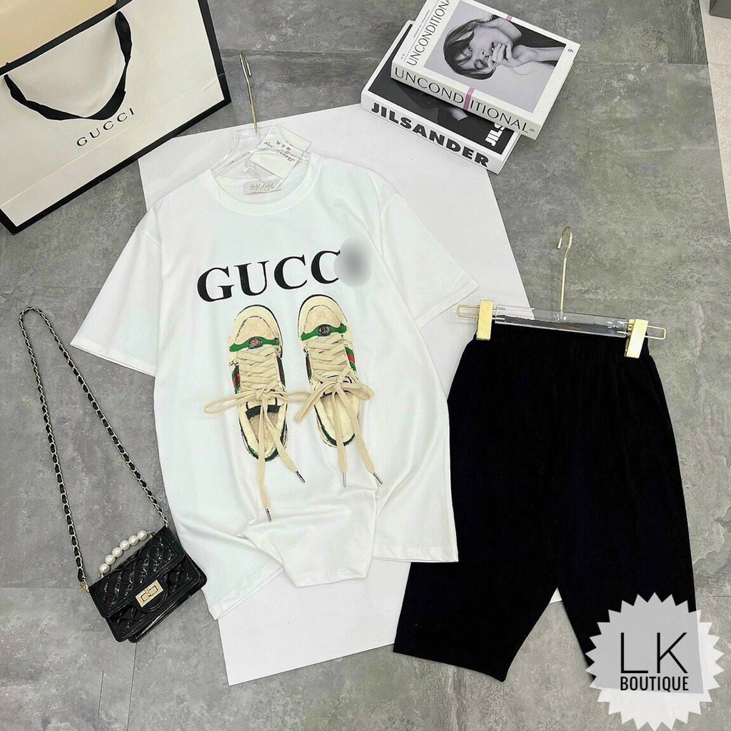 Sét Áo Phông Giày Siêu Hót Và Quần Legging Ngố Năng Động