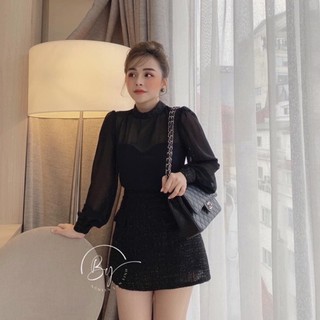 SET Áo phối voan dài tay kèm Chân váy dạ nhũ⚡️Ảnh thật