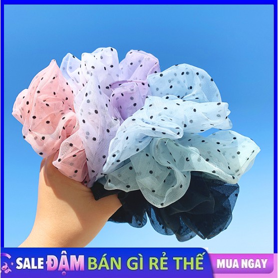 Dây buộc tóc, cột tóc vải scrunchies chiffon chấm bi siêu đẹp