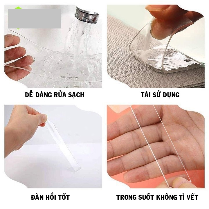 Băng keo dán dính 2 mặt đa năng trong suốt tiện dụng 3m Dày 1mm, 2mm siêu dai siêu dính