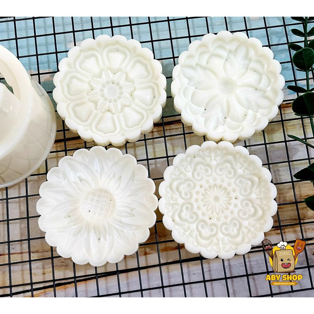 Khuôn trung thu lò xo 4 mặt tròn 150g hoa 22 ⚡ HÀNG CAO CẤP ⚡ khuôn nhấn làm bánh mẫu mới năm 2022