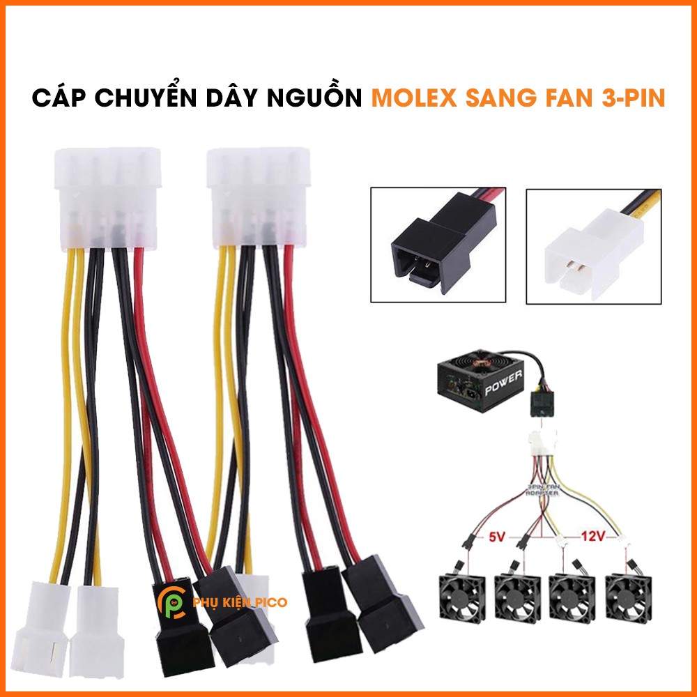 Cáp chuyển dây nguồn Molex sang Fan 3 Pin 5V 12V