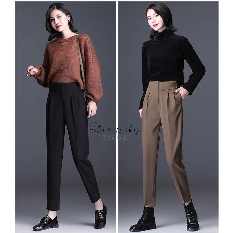 Quần tây nữ cạp chun sau MẪU MỚI vạt chéo 2 khuy xếp ly - ống đứng khóa sườn | BigBuy360 - bigbuy360.vn