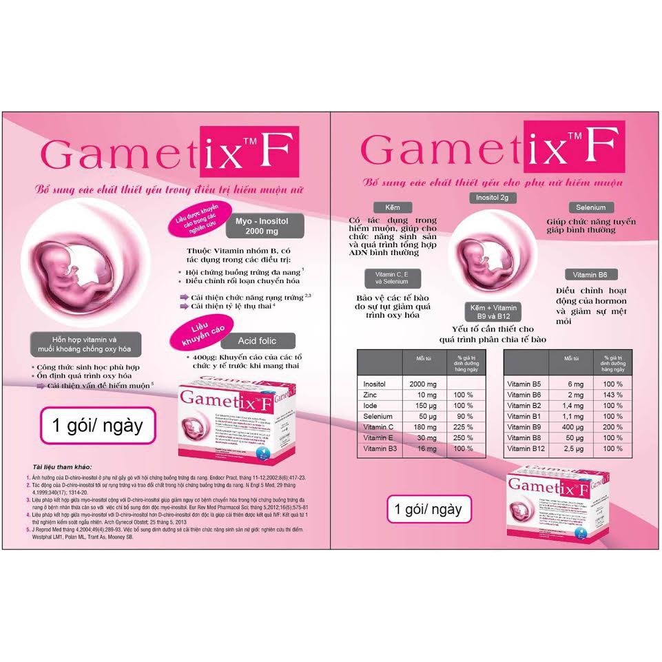 (CHÍNH HÃNG) GAMETIX F hộp 30 gói - Bổ sung dưỡng chất cho cơ thể nữ giới chuẩn bị mang thai