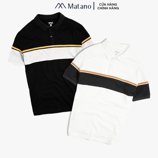 Áo thun polo nam có cổ đẹp MATANO cổ trụ bẻ, vải cá sấu cotton co giãn, mềm mịn, phối màu kẻ ngang