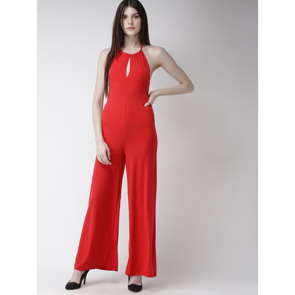 jumpsuit dài nữ ống rộng màu đỏ