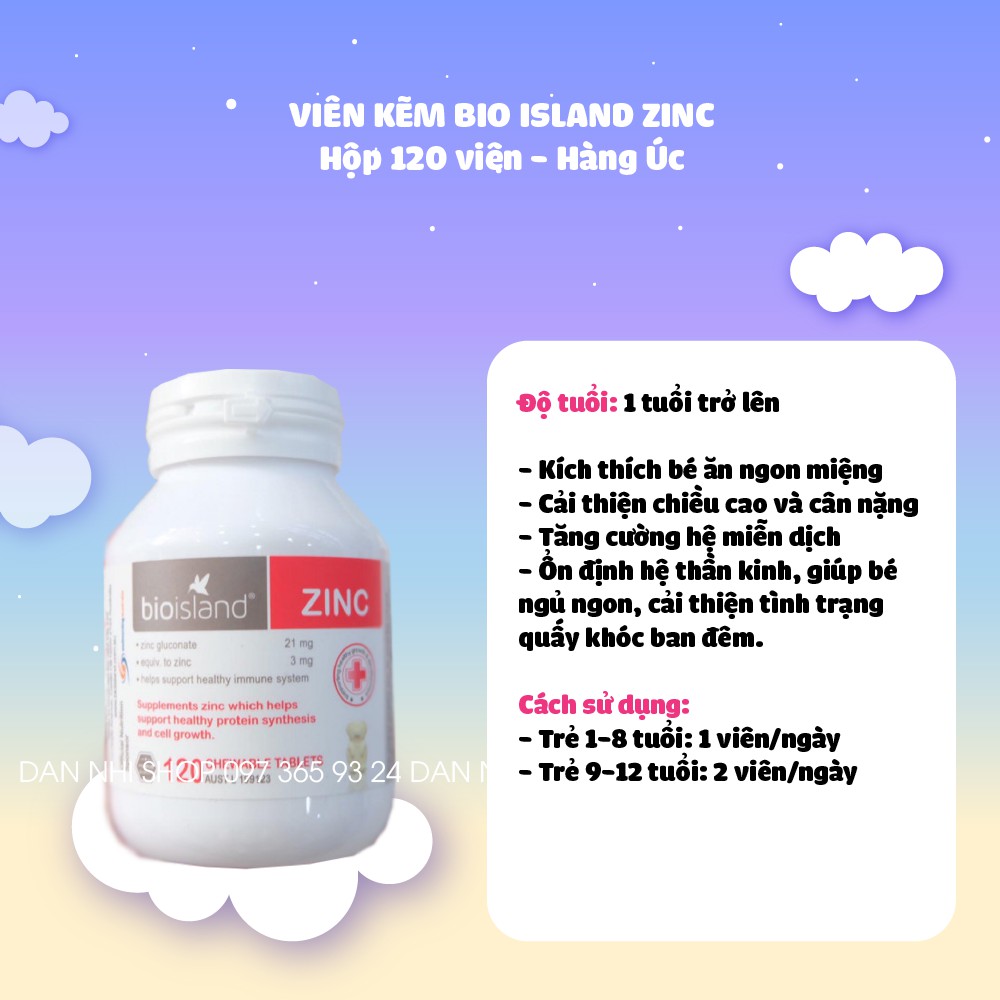 Kẽm Zinc Bio Island Úc 120 Viên Date 2023 Cho Bé Từ 1 Tuổi