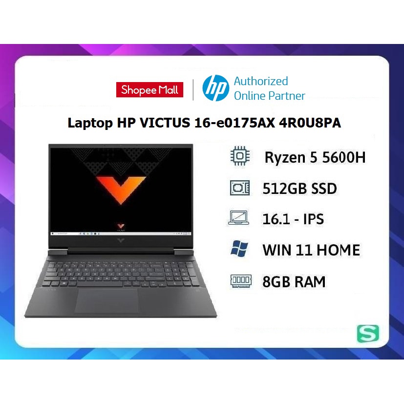 [ELHP13 giảm 10% CAP 2TR MBS 13TR] Laptop HP VICTUS 16-e0175AX 4R0U8PA (R5-5600H/ 8GB/ 512GB SSD/ 16.1FHD