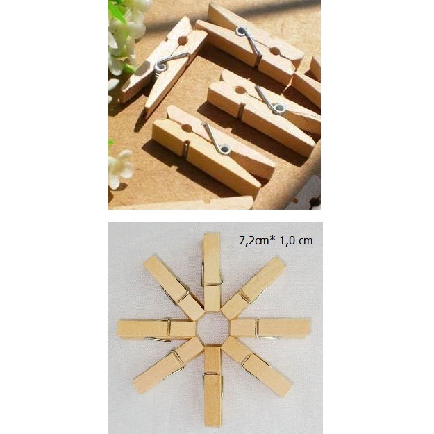 Kẹp gỗ trơn bộ 10 chiếc (size 7,2cm x 0,9cm)