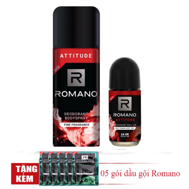 Romano: Combo xịt và lăn ngăn mùi toàn thân cho Nam Attitude+Tặng kèm 5 gói dầu gội