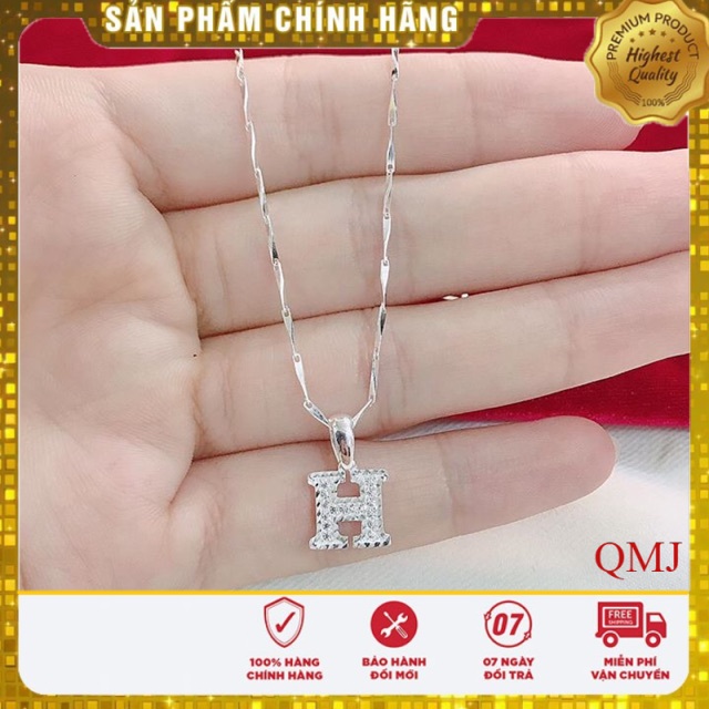 Dây chuyền bạc mưa mặt chữ H đính đá / Trang sức QMJ bạc chuẩn/ bảo hành đổi trả 7 ngày miễn phí