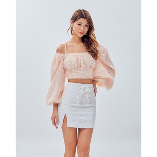 Áo lông SheByShj croptop tay phồng màu hồng - Furry Top