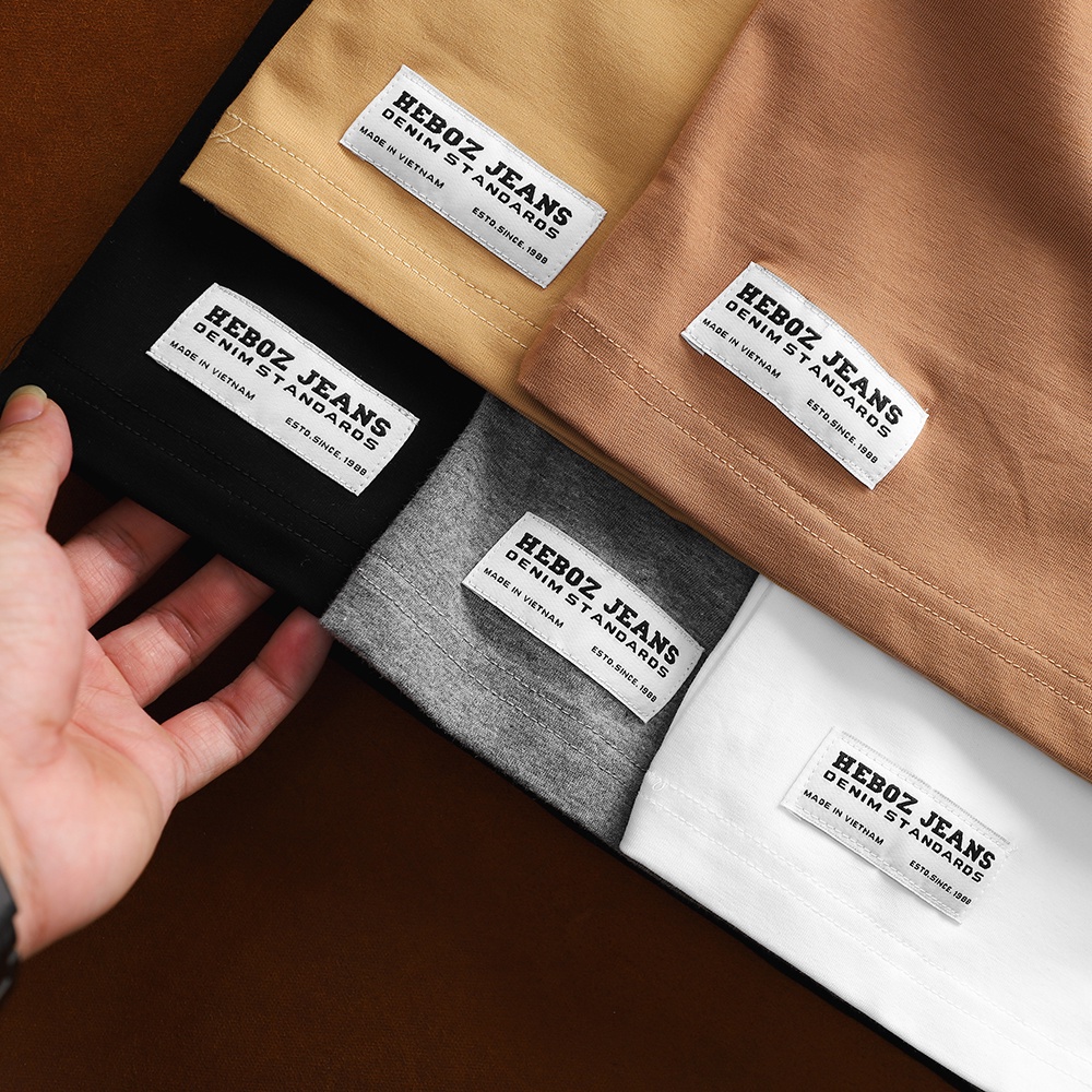 Áo thun nam cổ tròn Heboz, chất vải cotton 4 chiều in logo cao thành basic 5M new - 00001209